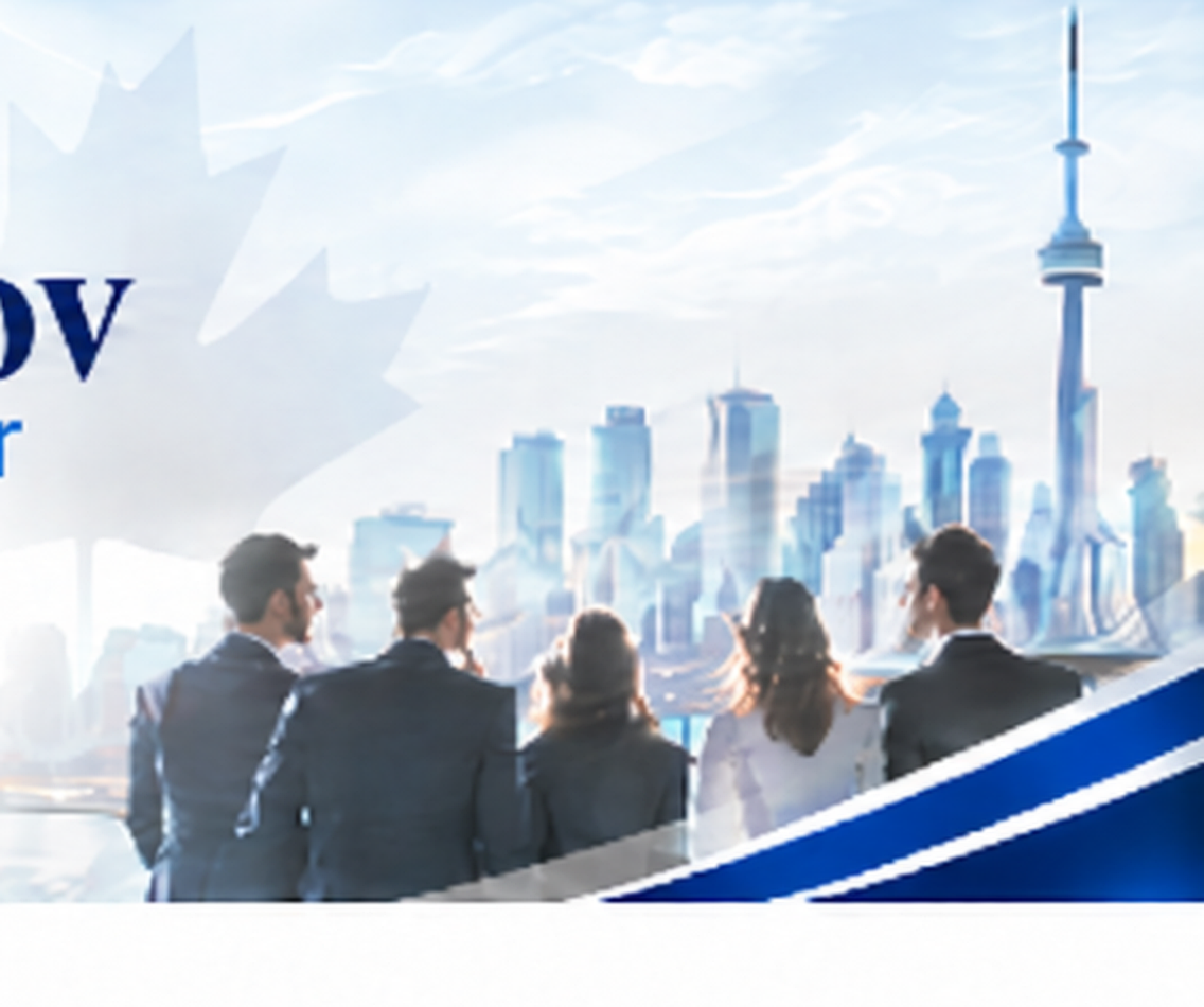 Business professionals overlooking the Toronto skyline